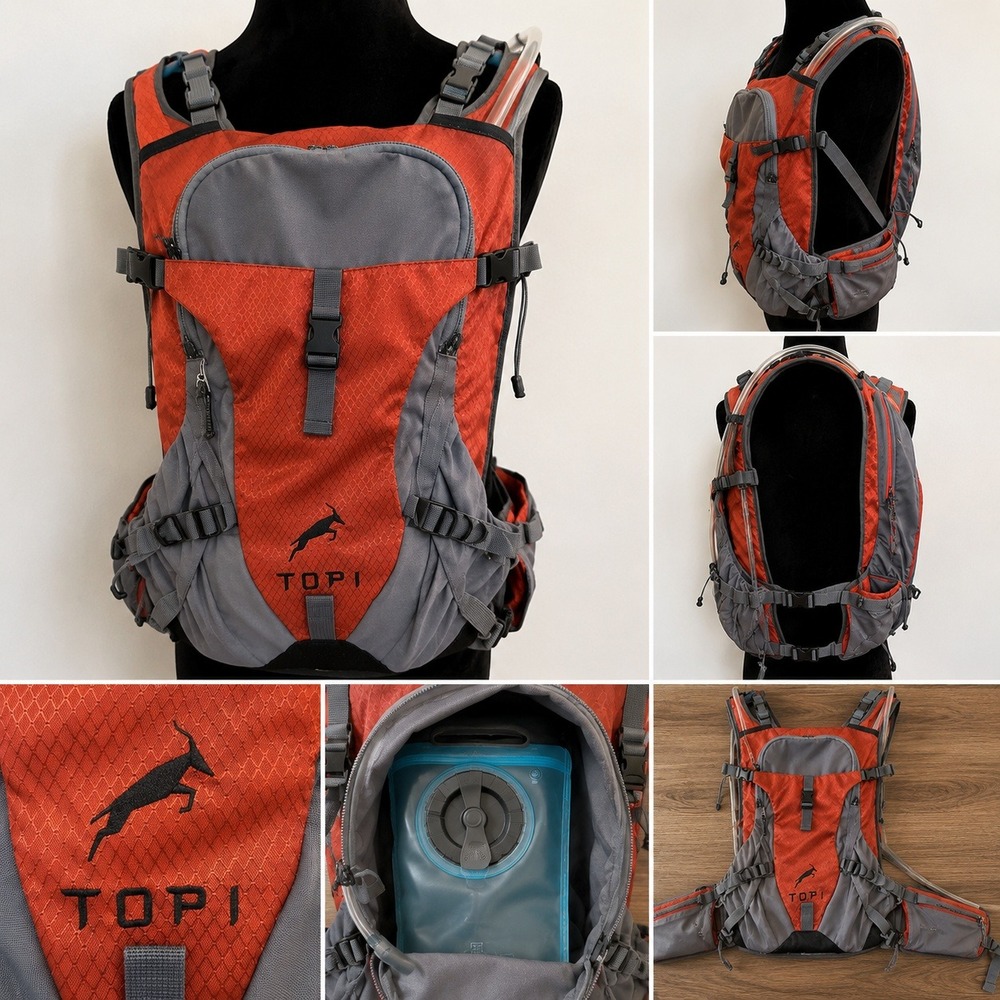 NWOT Topi Hydration Backpack Orange Grey 2L Bladder Hiking Running Trail Bag‎